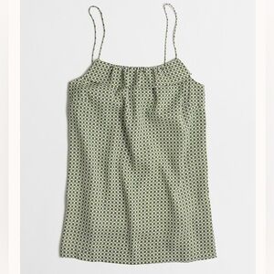 J. Crew Printed Green and White Smocked Ruffle Camisole Tank Top Sz 8